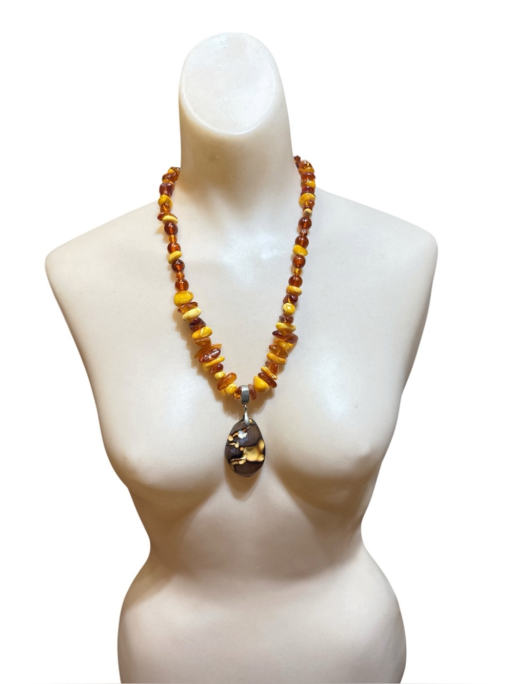 Vintage Fossilized Baltic Amber Statement Amber Pendant Conversion Necklace 20”